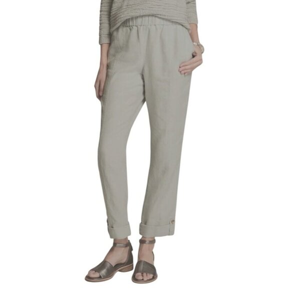 Pure Jill roll tab pull on Linen Elastic Waist Pants M Relaxed Fit cool khaki - Picture 1 of 11